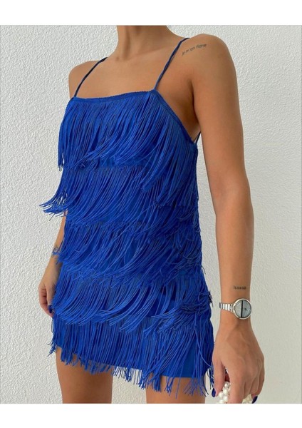 10 cm Saçak Şerit Saks Mavisi (1 Metre)