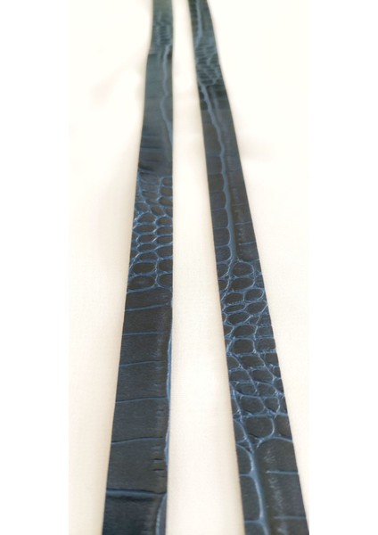 Lacivert Timsah Desenli Suni Deri Şerit (140 Cm)