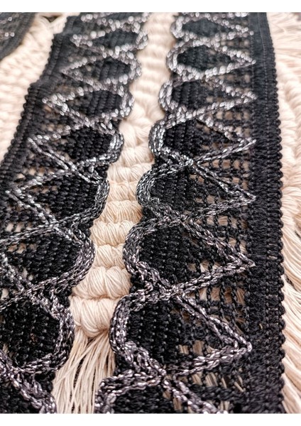 Siyah Gümüş Zikzak Desen Örme Şerit