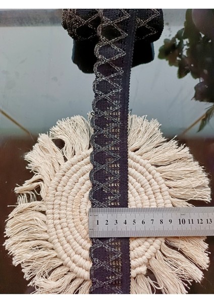 Siyah Gümüş Zikzak Desen Örme Şerit indirimleri