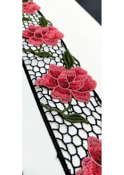 Siyah Fileli Rengarenk Çiçek Nakışlı Kenar Şerit fiyatları