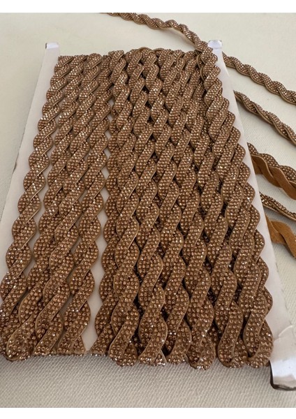 Ikili Saç Örgü Taş Işlemeli Kahverengi Süet Şerit