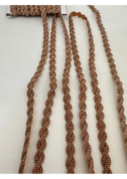 Ikili Saç Örgü Taş Işlemeli Kahverengi Süet Şerit