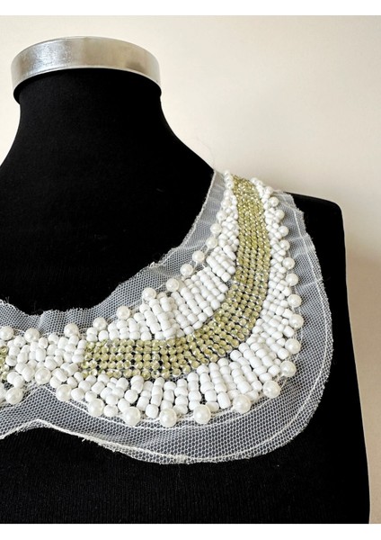 Beyaz Tül Üzerine Incili Boncuklu Dekoralif Yaka fiyatları