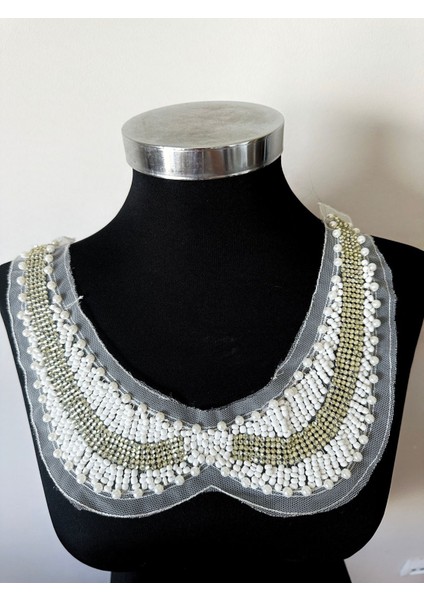 Beyaz Tül Üzerine Incili Boncuklu Dekoralif Yaka fırsatları