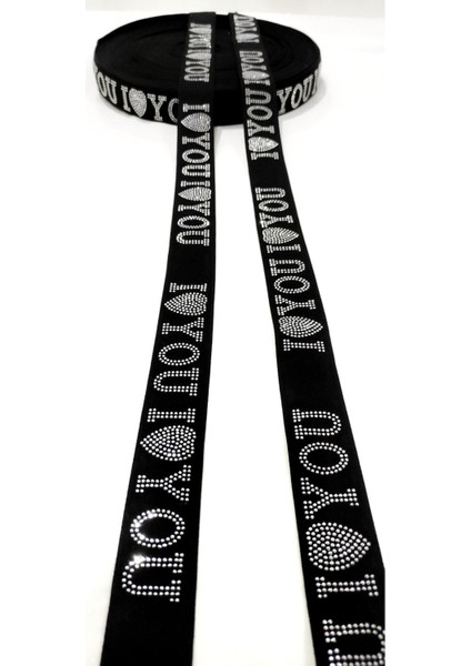 Özel Siyah Gümüş Love Taş Işlemeli Lastik Şerit modelleri