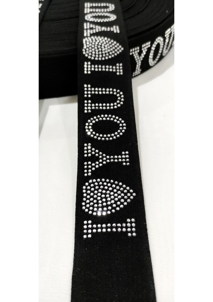 Özel Siyah Gümüş Love Taş Işlemeli Lastik Şerit indirimleri