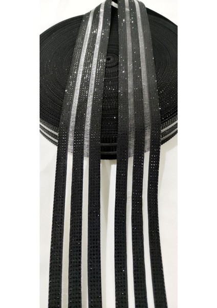 Siyah Tüllü Full Taşlı Lastik Şerit