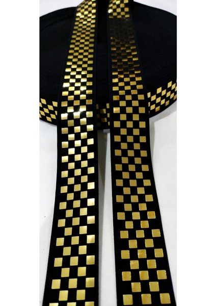 Siyah Gold Dama Desen Lastik Şerit