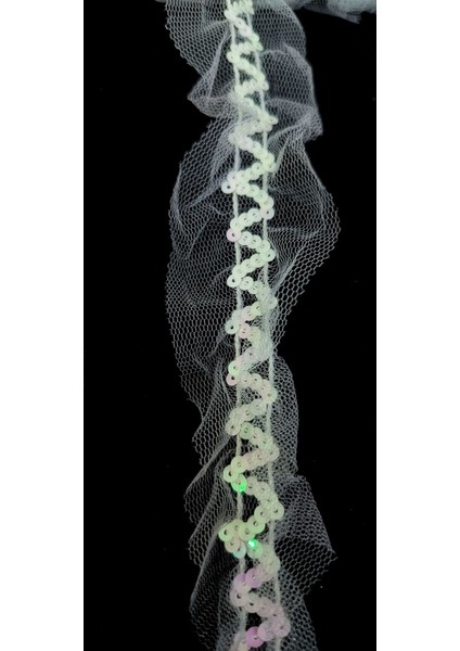 Beyaz Tül Üzerine Janjan Pul Payet Plise Şerit fiyatları