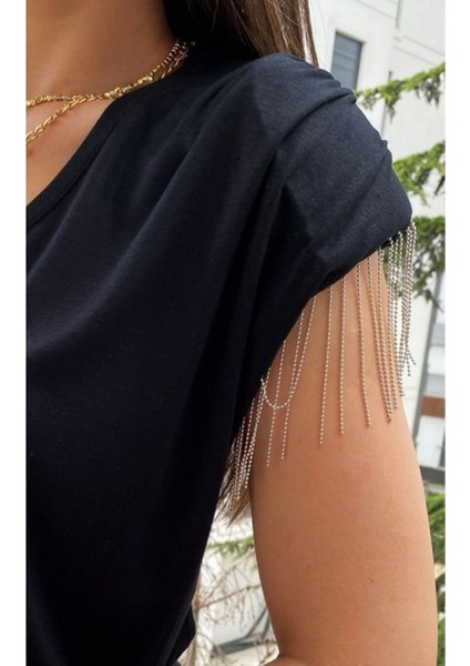 Siyah Tüllü Gümüş Zincirli Saçak Şerit (9 Cm) – Dekoralif Şerit fiyatları