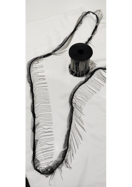 Siyah Tüllü Gümüş Zincirli Saçak Şerit (9 Cm) – Dekoralif Şerit fırsatları