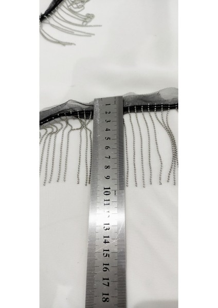 Siyah Tüllü Gümüş Zincirli Saçak Şerit (9 Cm) – Dekoralif Şerit indirimleri