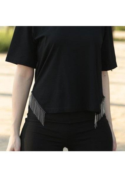 Siyah Tüllü Gümüş Zincirli Saçak Şerit (9 Cm) – Dekoralif Şerit