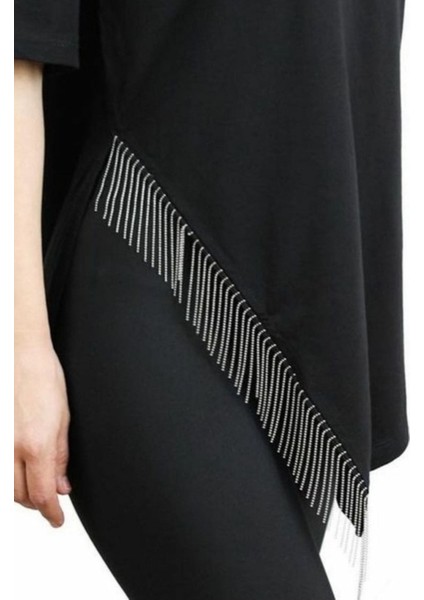 Siyah Tüllü Gümüş Zincirli Saçak Şerit (9 Cm) – Dekoralif Şerit