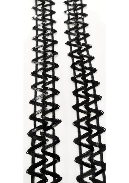 Siyah Zikzak Desen Pul Payet Şerit modelleri