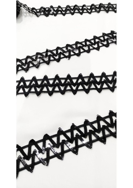 Siyah Zikzak Desen Pul Payet Şerit indirimleri