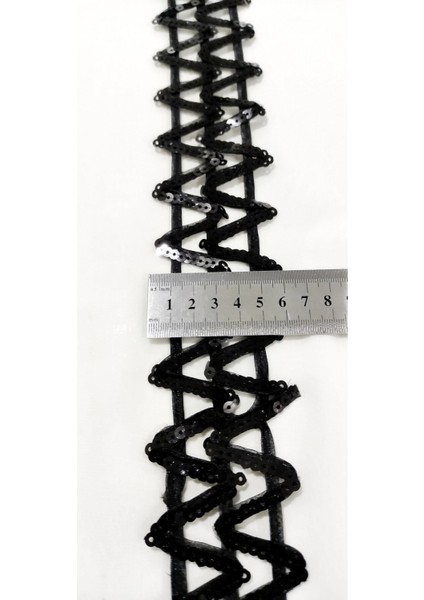 Siyah Zikzak Desen Pul Payet Şerit