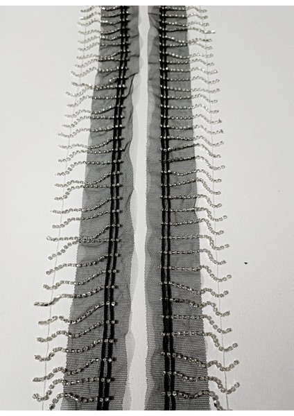 Siyah Tüllü Kristal Taşlı Saçak Şerit fiyatları