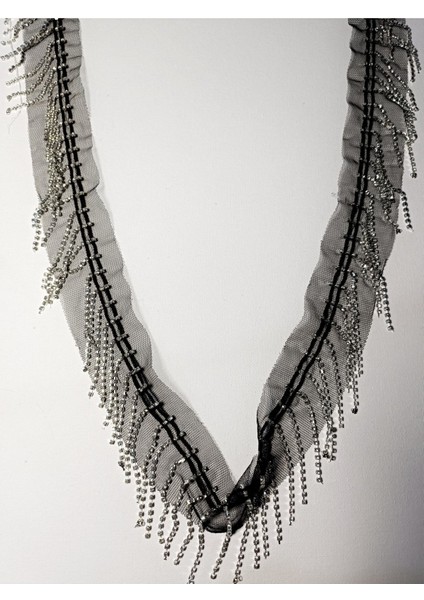 Siyah Tüllü Kristal Taşlı Saçak Şerit modelleri