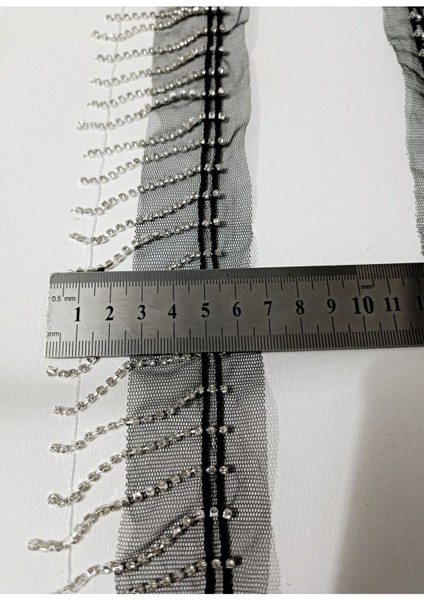 Siyah Tüllü Kristal Taşlı Saçak Şerit fırsatları