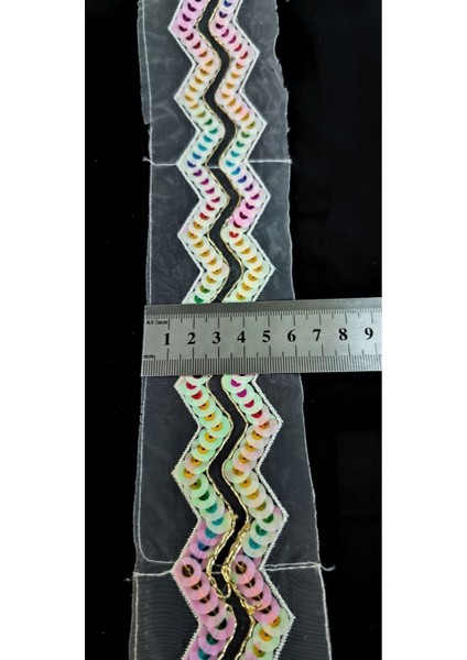 Beyaz Tül Üzerine Rengarenk Janjanlı Pul Payet Şerit indirimleri