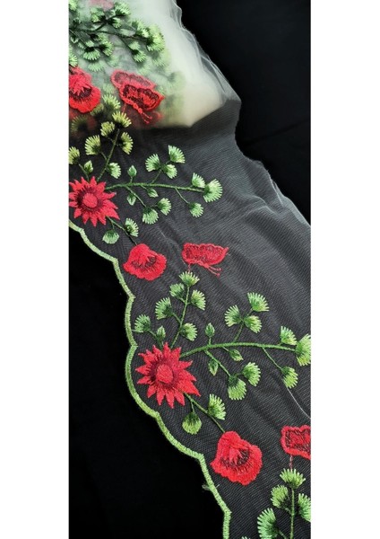 Özel Beyaz Tül Üzerine Renkli Çiçek Işlemeli Şerit fiyatları