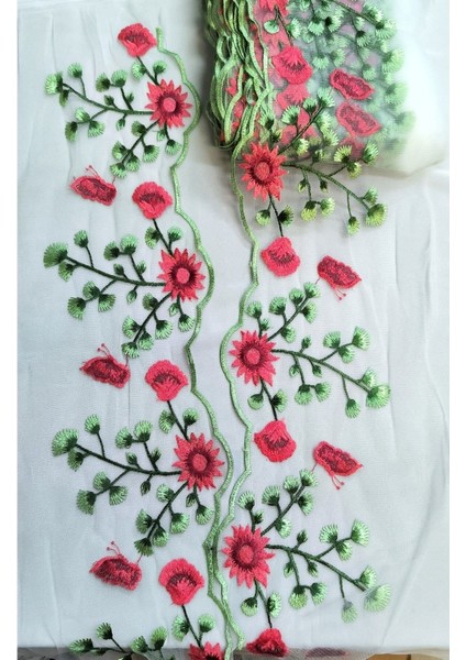 Özel Beyaz Tül Üzerine Renkli Çiçek Işlemeli Şerit modelleri