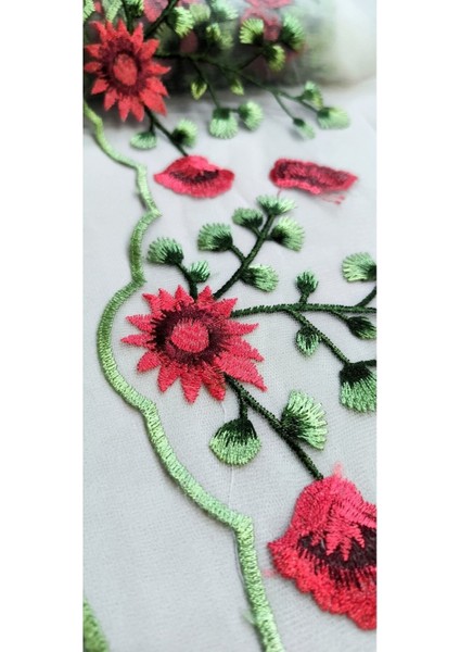 Özel Beyaz Tül Üzerine Renkli Çiçek Işlemeli Şerit fırsatları