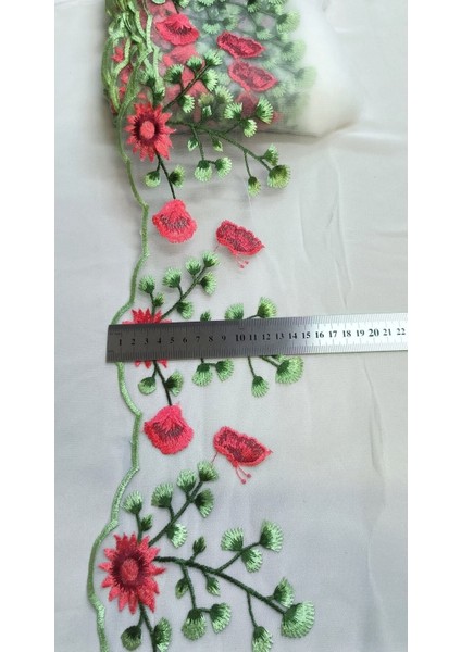 Özel Beyaz Tül Üzerine Renkli Çiçek Işlemeli Şerit indirimleri