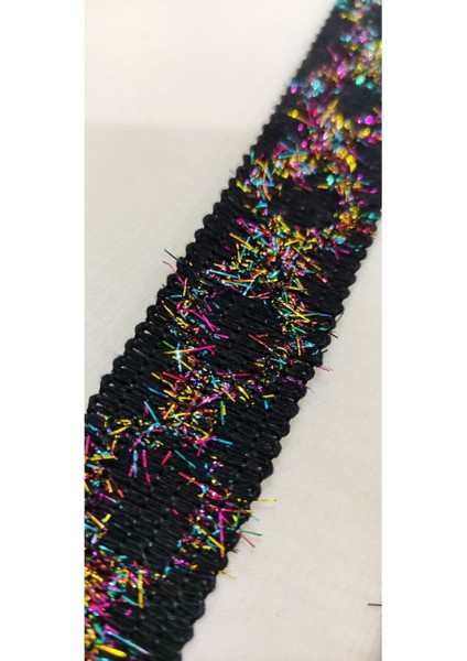 Rengarenk Renkli Siyah Örme Şerit