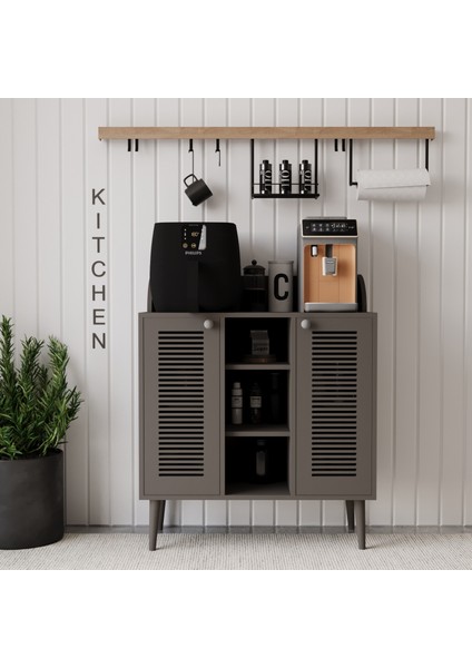 Kahve Kiler-Kahve Köşesi %100 Mdf Lake Ahşap Ayak Çok Amaçlı Dolap