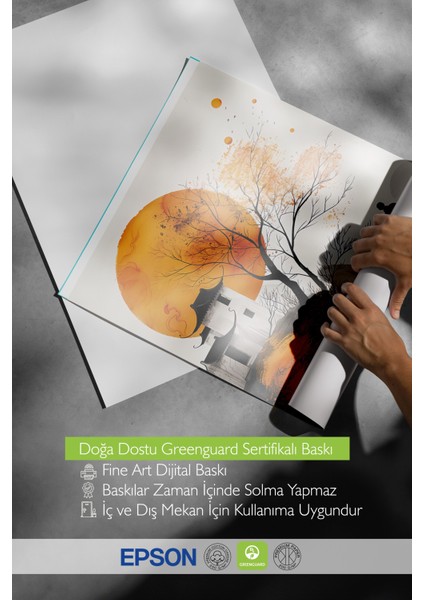 Siyah Çerçeveli Tablo, Dağ Manzarası, Japon Tapınağı, Su Mürekkebi Tarzı Poster No: 106527