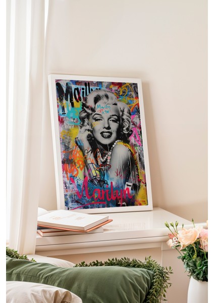 Beyaz Çerçeveli Tablo, Marilyn Monroe, Graffiti Arka Plan, Pop Art Tarzı Poster No: 106530 fiyatları