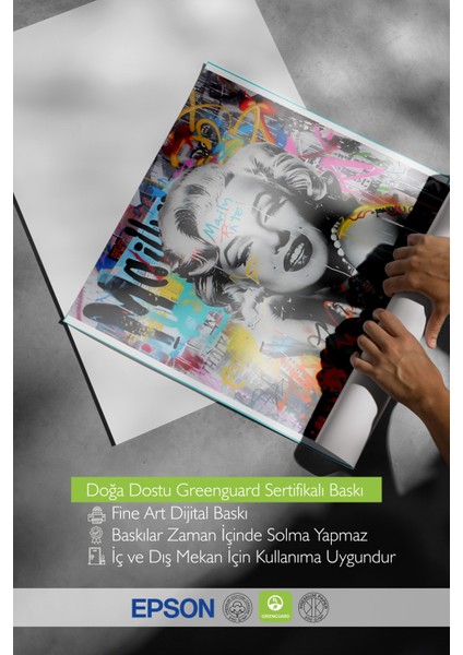 Beyaz Çerçeveli Tablo, Marilyn Monroe, Graffiti Arka Plan, Pop Art Tarzı Poster No: 106530 indirimleri