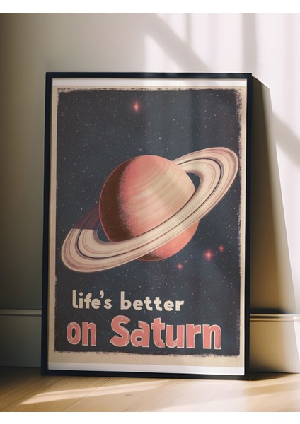 Siyah Çerçeveli Tablo, Satürn ve Tipografi, Retro Uzay Teması Poster No: 107411 fiyatları