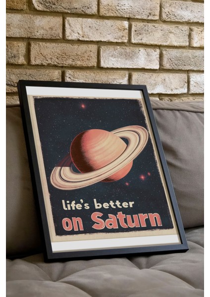Siyah Çerçeveli Tablo, Satürn ve Tipografi, Retro Uzay Teması Poster No: 107411 indirimleri