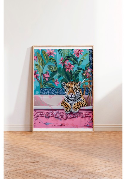 Ahşap Çerçeveli Tablo, Leopar, Çiçekli Duvar Kağıdı, Dijital Sanat Poster No: 106548 modelleri