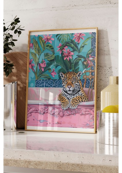 Ahşap Çerçeveli Tablo, Leopar, Çiçekli Duvar Kağıdı, Dijital Sanat Poster No: 106548 fırsatları