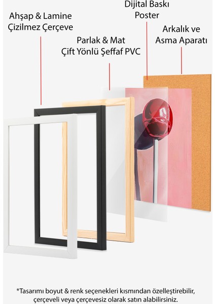 Siyah Çerçeveli Tablo, Kırmızı Lolipop, Pembe Arka Plan, Akrilik Boya Stil Poster No: 107255