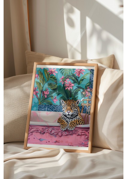 Ahşap Çerçeveli Tablo, Leopar, Çiçekli Duvar Kağıdı, Dijital Sanat Poster No: 106548 indirimleri