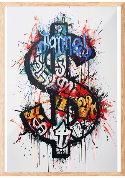 Ahşap Çerçeveli Tablo, Graffiti Stil Çapa, Tipografik Slogan ile Poster No: 107556