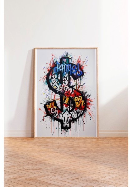 Ahşap Çerçeveli Tablo, Graffiti Stil Çapa, Tipografik Slogan ile Poster No: 107556 modelleri