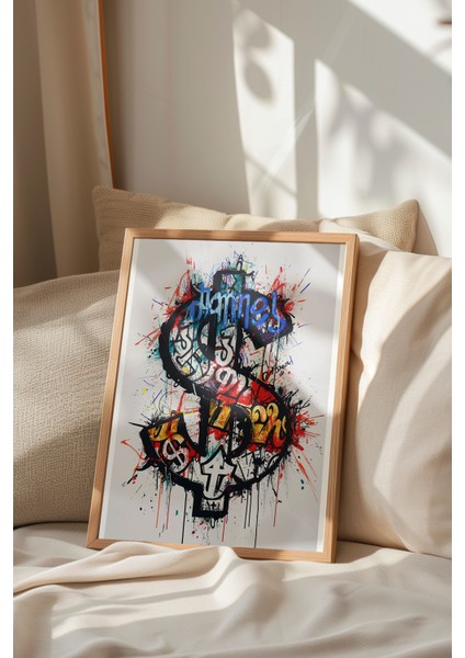 Ahşap Çerçeveli Tablo, Graffiti Stil Çapa, Tipografik Slogan ile Poster No: 107556 indirimleri