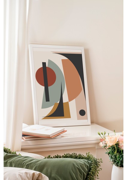 Beyaz Çerçeveli Tablo, Soyut Kompozisyon, Renkli Bloklar, Minimal Stil Poster No: 106849 fiyatları