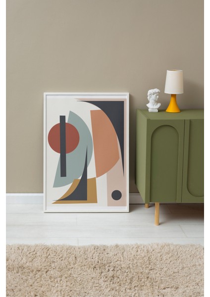 Beyaz Çerçeveli Tablo, Soyut Kompozisyon, Renkli Bloklar, Minimal Stil Poster No: 106849 fırsatları