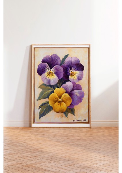 Ahşap Çerçeveli Tablo, Sarı Mor Menekşe, Botanik Çizim Poster No: 107422 modelleri