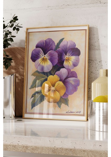 Ahşap Çerçeveli Tablo, Sarı Mor Menekşe, Botanik Çizim Poster No: 107422 fırsatları