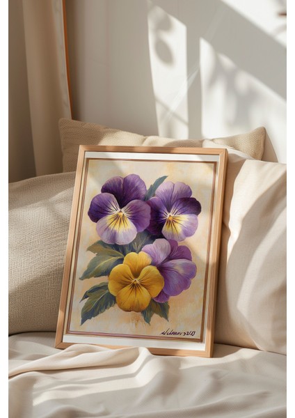 Ahşap Çerçeveli Tablo, Sarı Mor Menekşe, Botanik Çizim Poster No: 107422 indirimleri