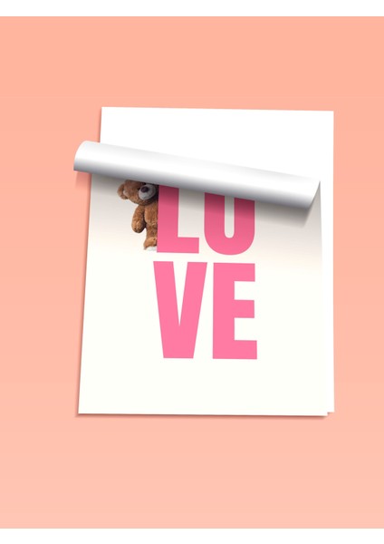 Çerçevesiz Poster, Love Yazısı ve Ayıcık Figürü, Tatlı Tipografi Poster No: 107660 fiyatları